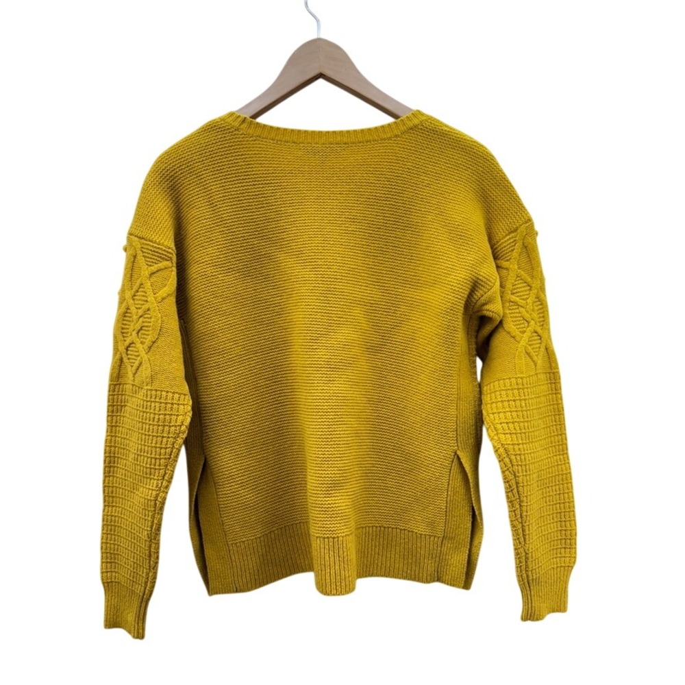 Madewell Merino Wool Cable Knit Pom Pom Sweater Womens M Mustard Yellow Chunky - Picture 3 of 12